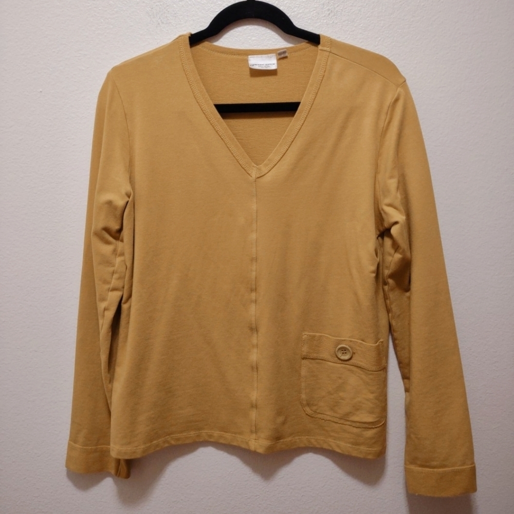 Prairie Cotton Yellow V Neck Long Sleeve Top Small